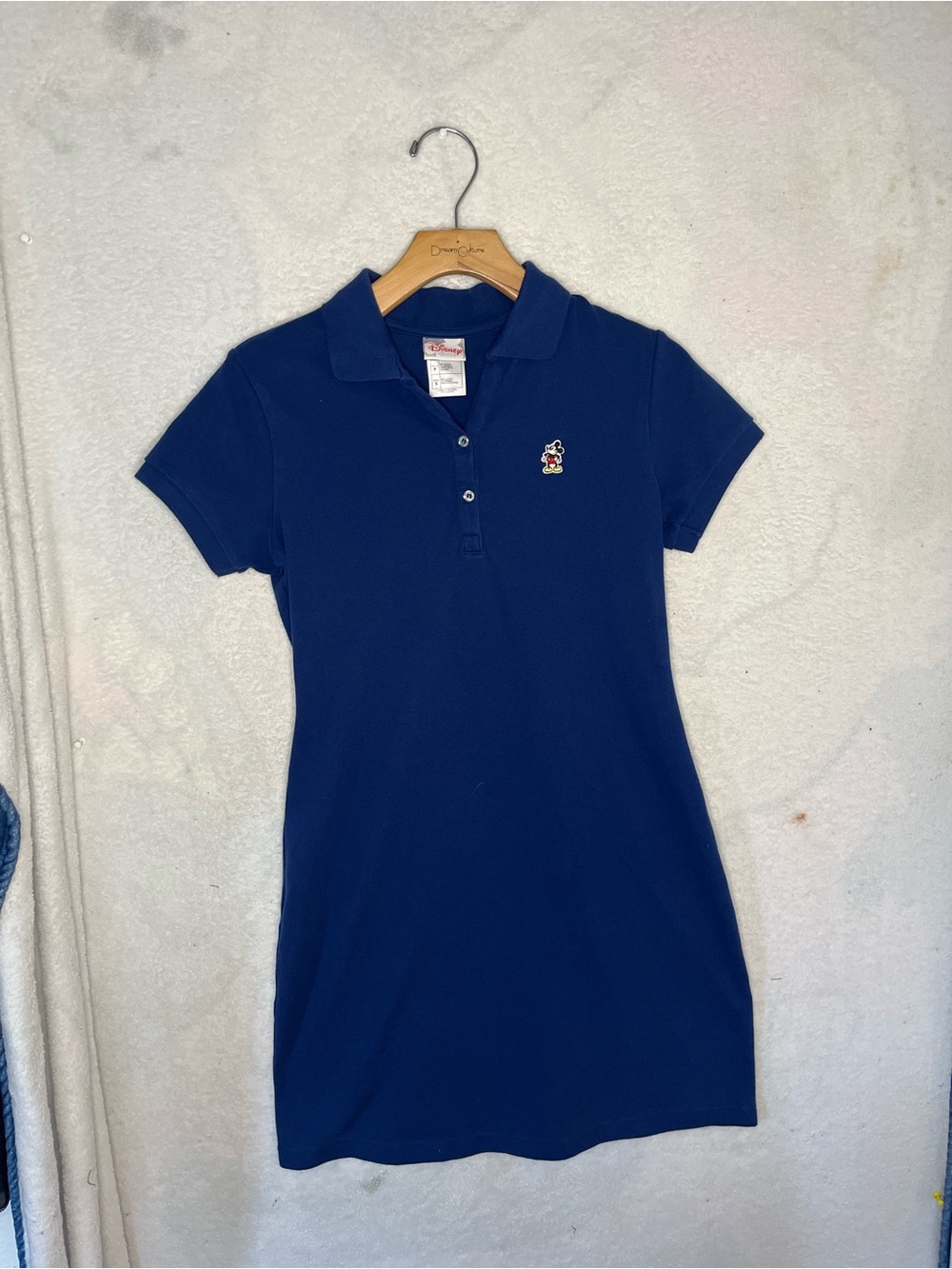 Disney Size S Navy Blue Polo Mini Dress with Embroidered Character